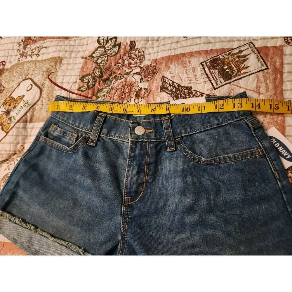Old Navy Girls Denim Blue Jeans Shorts Adjustable Waist‎ Pockets Size 14